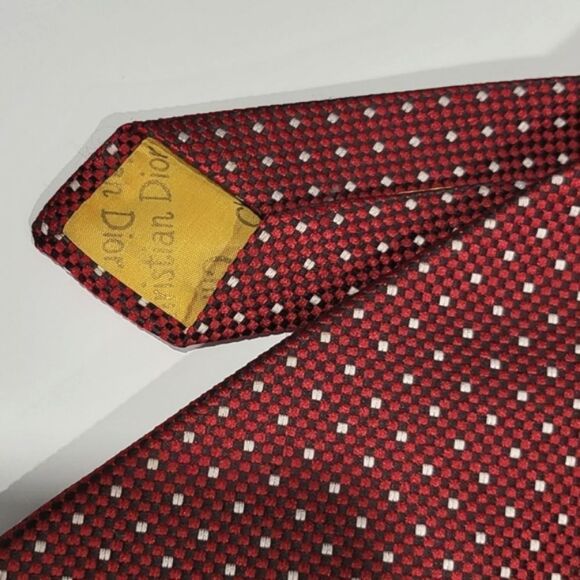 Dior Red Woven Check Silk Tie - Picture 2 of 6